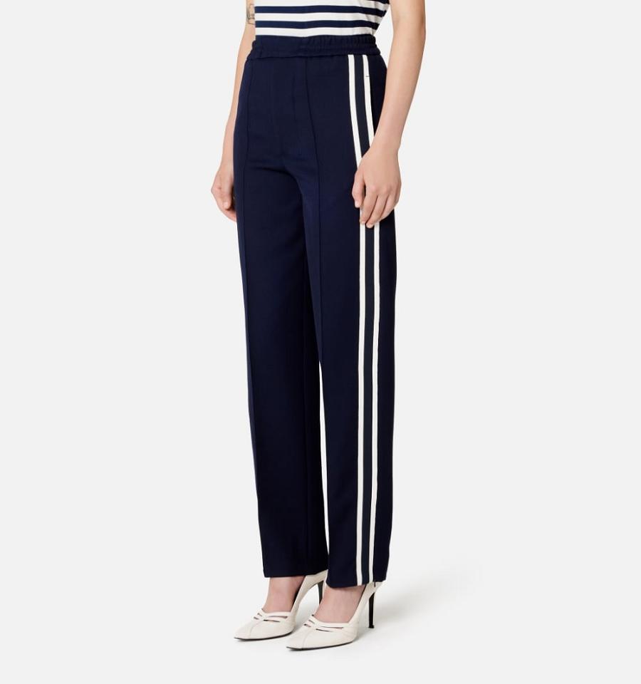 Women's Ami Paris Elasticated Waist Pants With Ribbon Pants Navy | ami-MY273