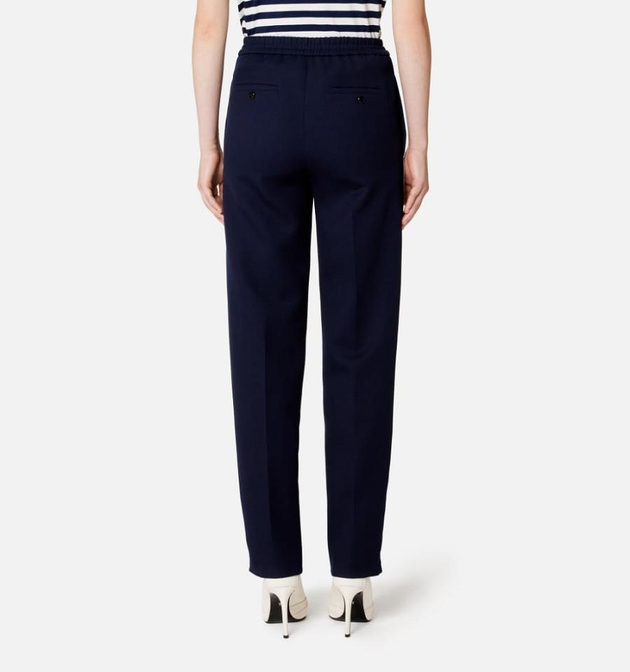 Women's Ami Paris Elasticated Waist Pants With Ribbon Pants Navy | ami-MY273