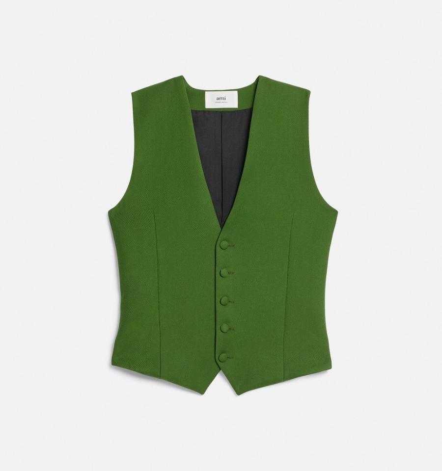 Women's Ami Paris Fitted Sleeveless Jackets Green | ami-MY332