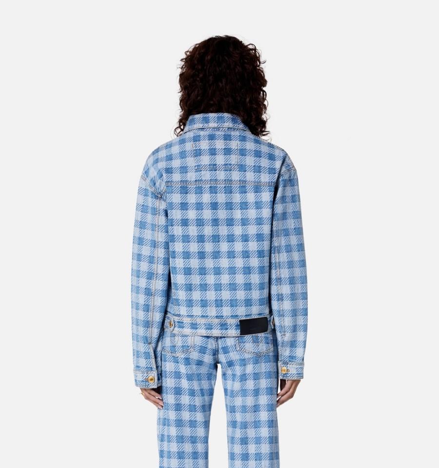 Women's Ami Paris Gingham Boxy Fit Denim Jackets Blue | ami-MY308