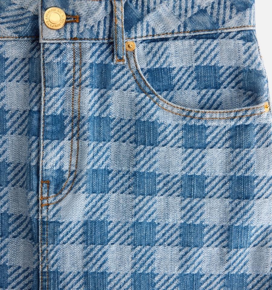 Women's Ami Paris Gingham Pattern Jacquard Pencil Denim Blue | ami-MY143