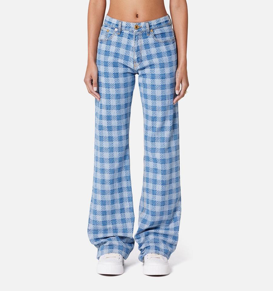 Women's Ami Paris Gingham Pattern Jacquard Denim Blue | ami-MY346