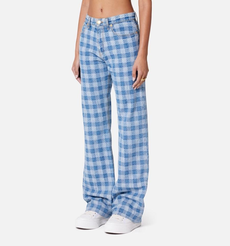 Women's Ami Paris Gingham Pattern Jacquard Denim Blue | ami-MY346