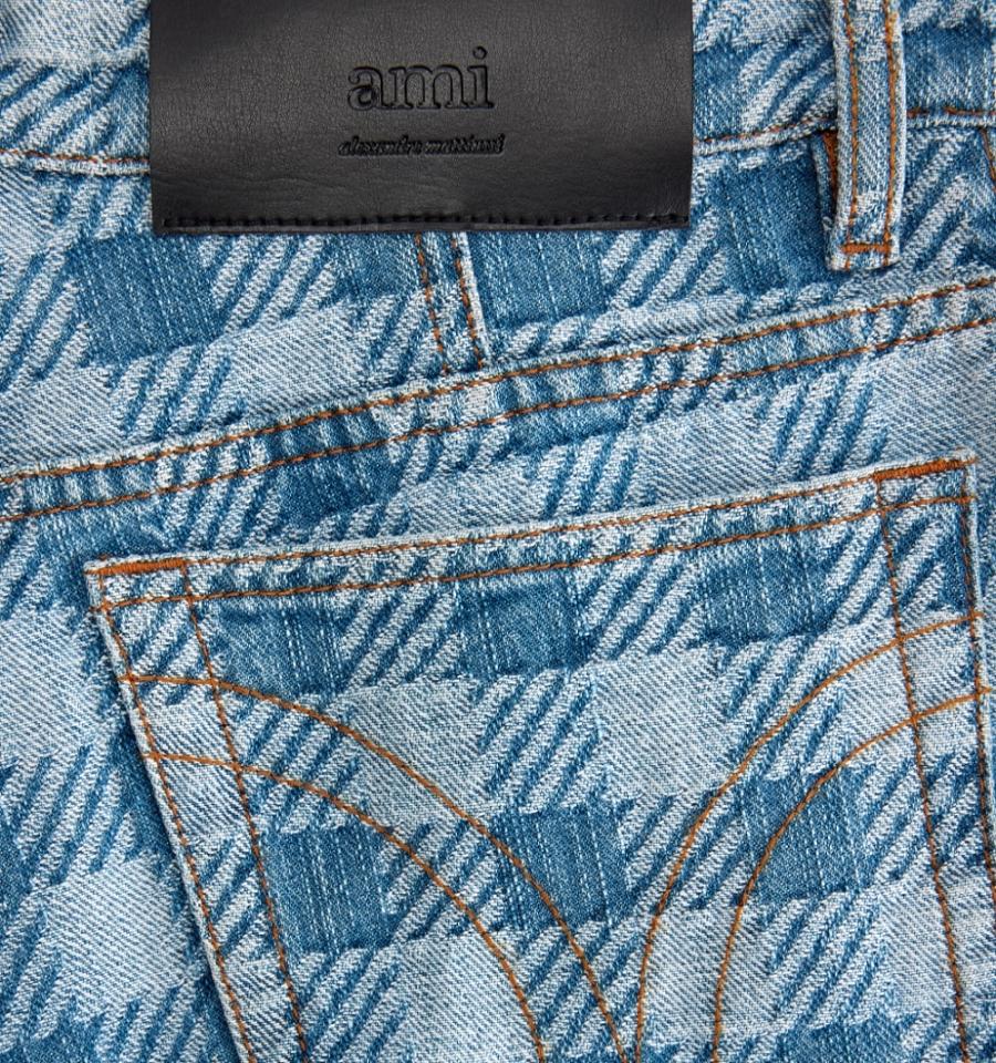 Women's Ami Paris Gingham Pattern Jacquard Denim Blue | ami-MY346