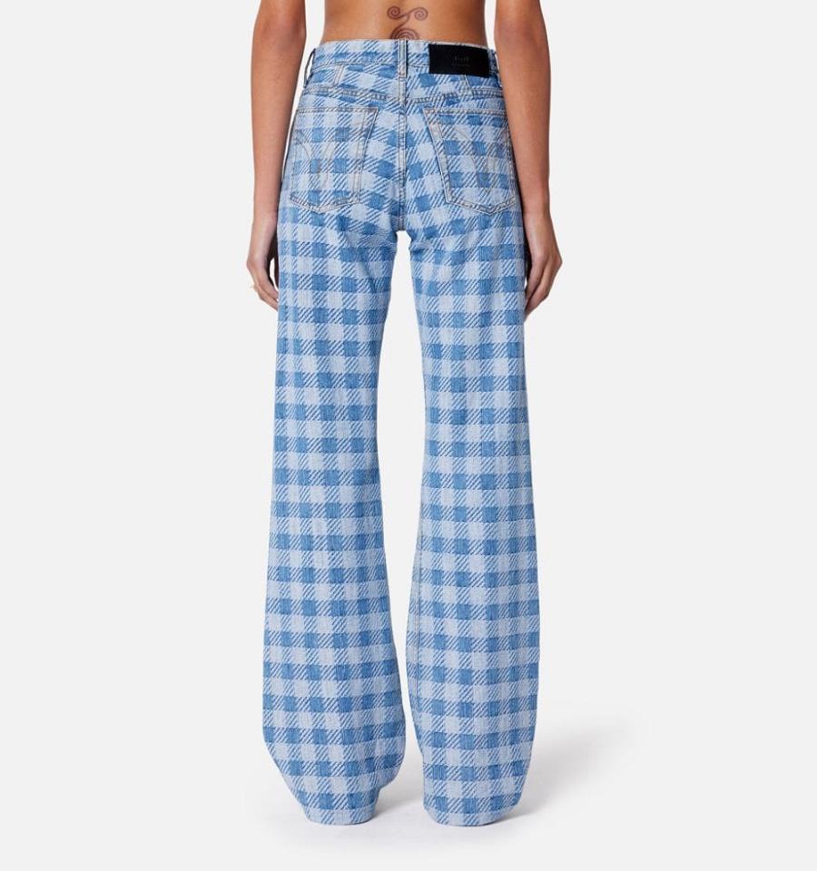 Women's Ami Paris Gingham Pattern Jacquard Denim Blue | ami-MY346