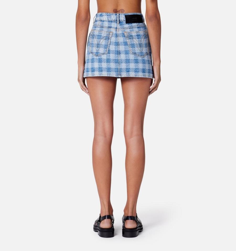 Women's Ami Paris Gingham Pattern Jacquard Mini Denim Blue | ami-MY402