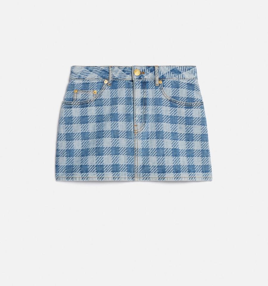 Women's Ami Paris Gingham Pattern Jacquard Mini Skirts Blue | ami-MY538