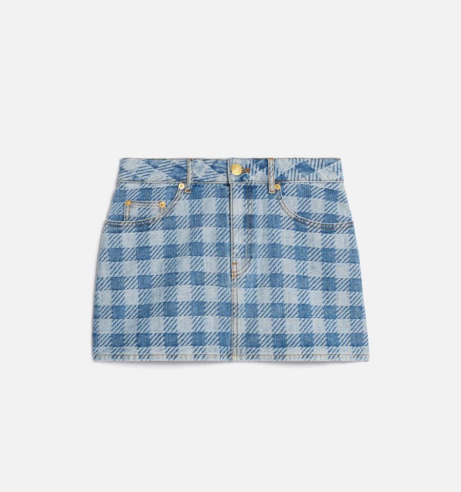 Women\'s Ami Paris Gingham Pattern Jacquard Mini Skirts Blue | ami-MY538