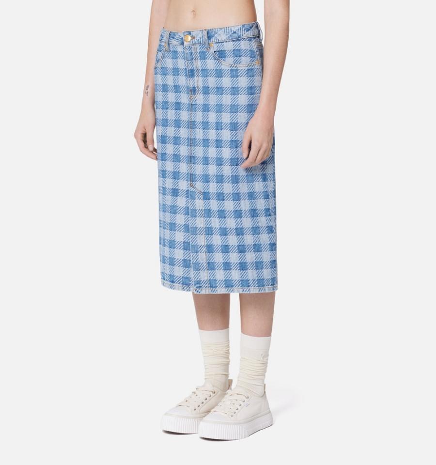 Women's Ami Paris Gingham Pattern Jacquard Pencil Skirts Blue | ami-MY569