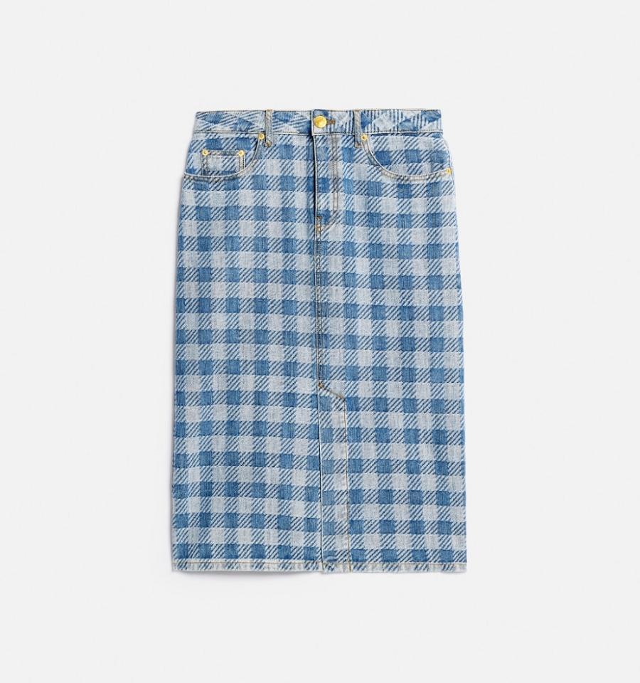 Women's Ami Paris Gingham Pattern Jacquard Pencil Skirts Blue | ami-MY569