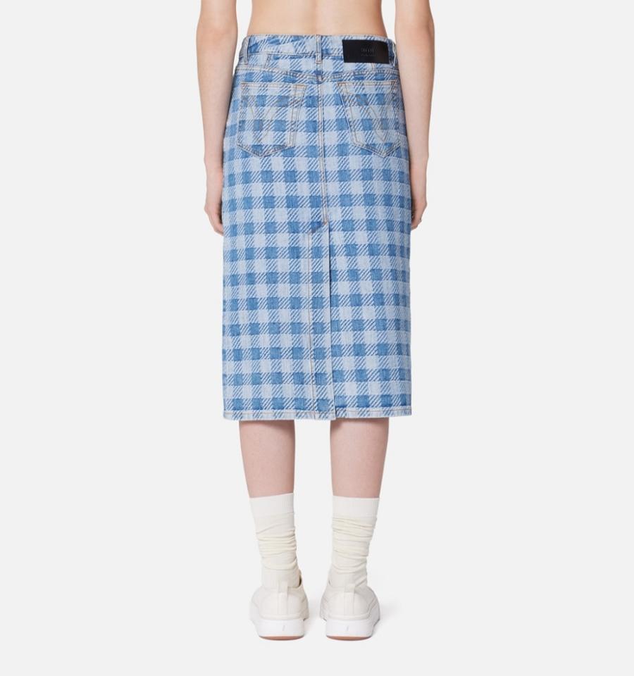 Women's Ami Paris Gingham Pattern Jacquard Pencil Skirts Blue | ami-MY569