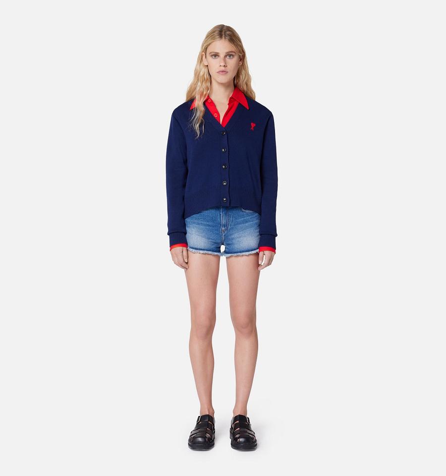 Women's Ami Paris Mini Shorts Blue | ami-MY405