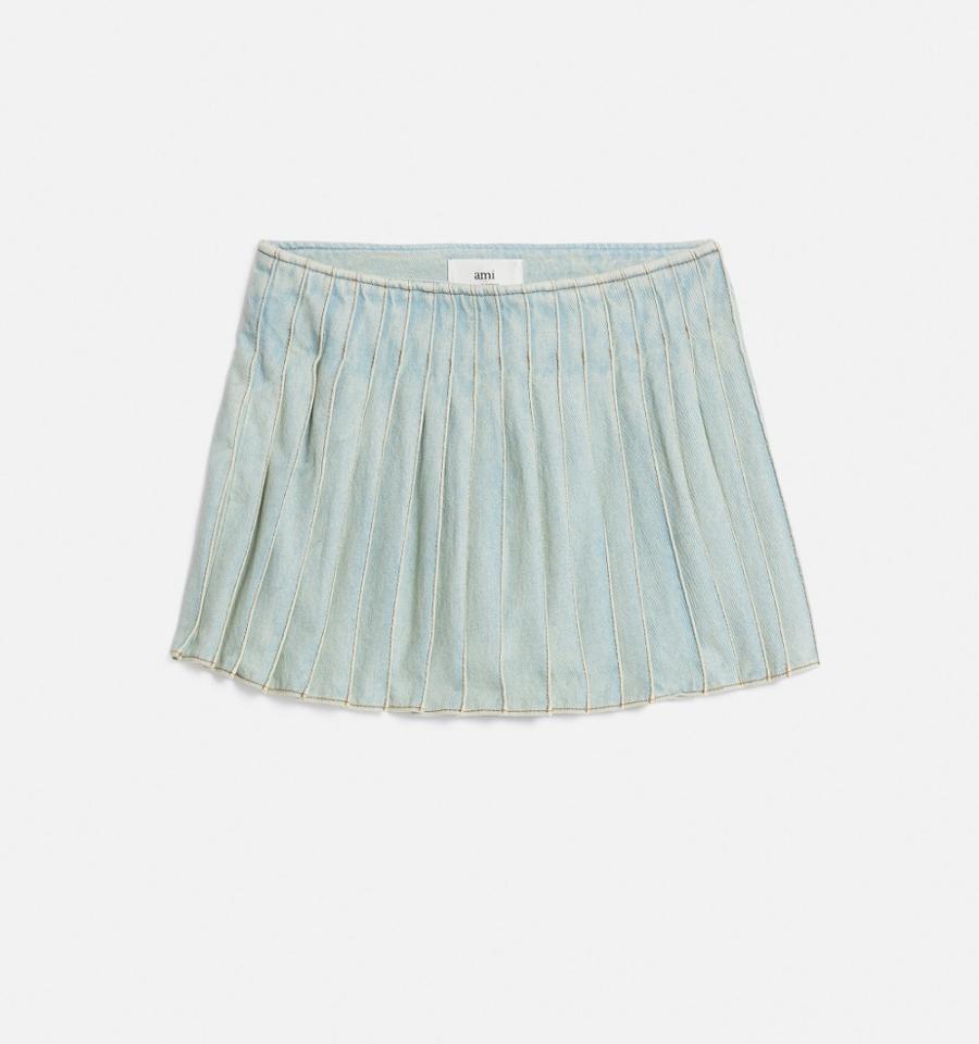 Women's Ami Paris Pleated Skirts Light Blue | ami-MY223