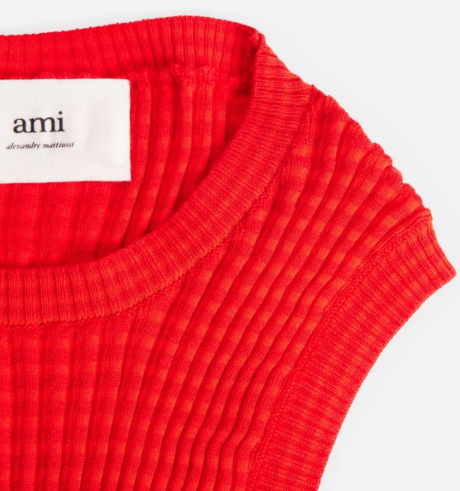 Women's Ami Paris Pleated Sleeveless Sweaters Red | ami-MY313