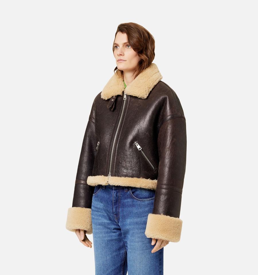 Women's Ami Paris Shearling Jackets Brown | ami-MY434