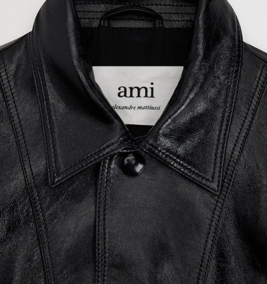 Women's Ami Paris Short Leather Buttoned Jackets Black | ami-MY593