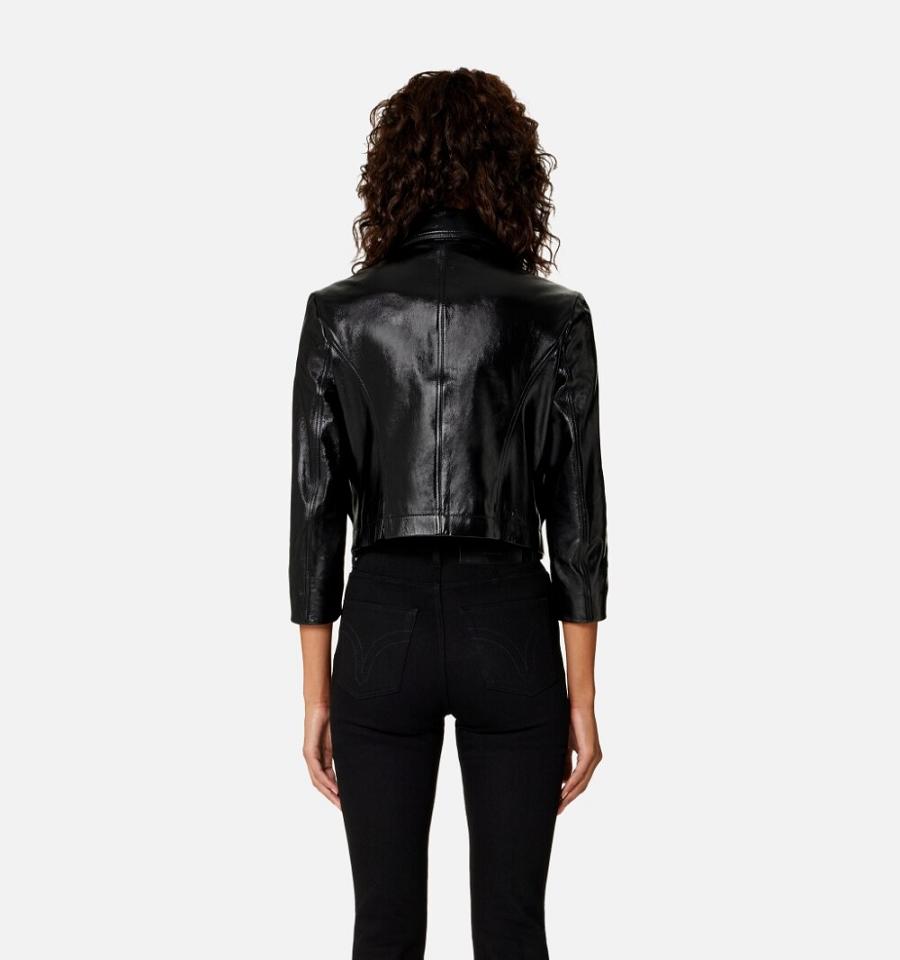 Women's Ami Paris Short Leather Buttoned Jackets Black | ami-MY593