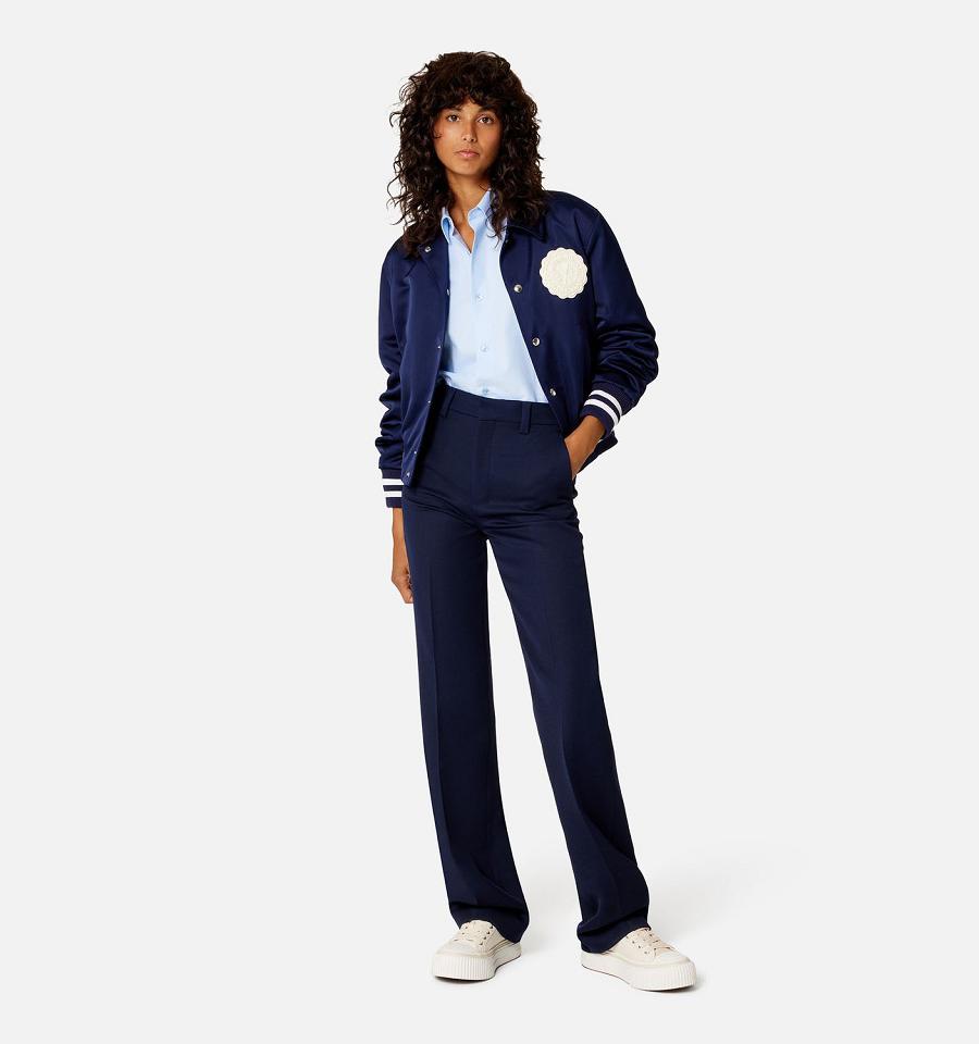 Women's Ami Paris Straight Fit Pants Navy | ami-MY184