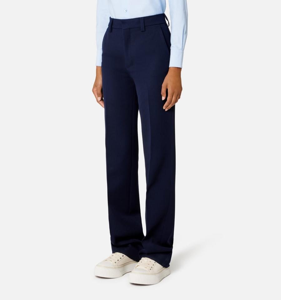 Women's Ami Paris Straight Fit Pants Navy | ami-MY184