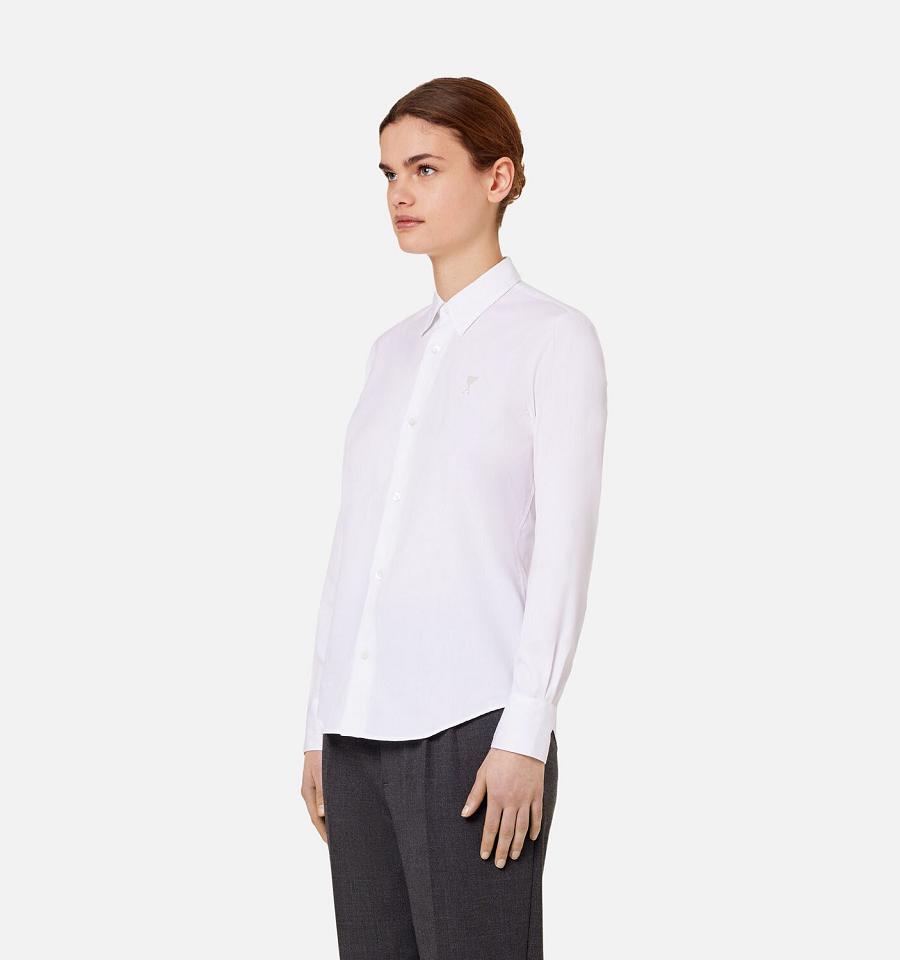 Women's Ami Paris Tonal Ami de Coeur Shirts White | ami-MY168