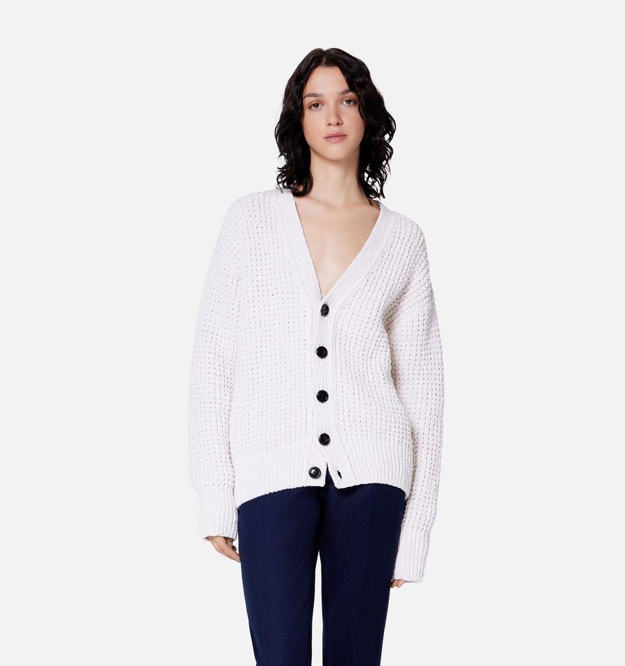 Women's Ami Paris Waffle Knit Cardigans White | ami-MY490