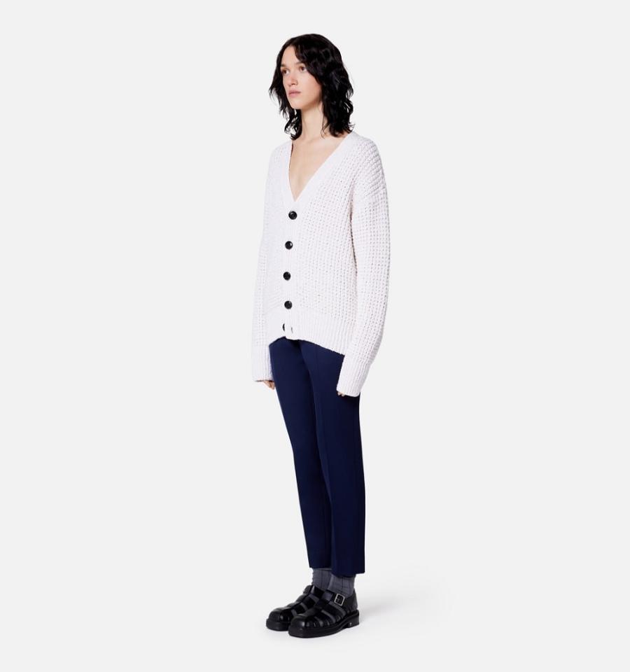 Women's Ami Paris Waffle Knit Cardigans White | ami-MY490