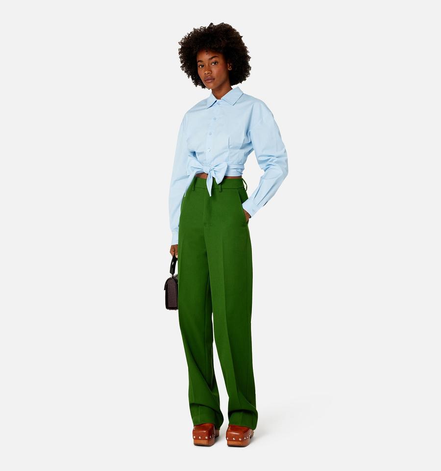 Women's Ami Paris Wide Fit Pants Green | ami-MY471