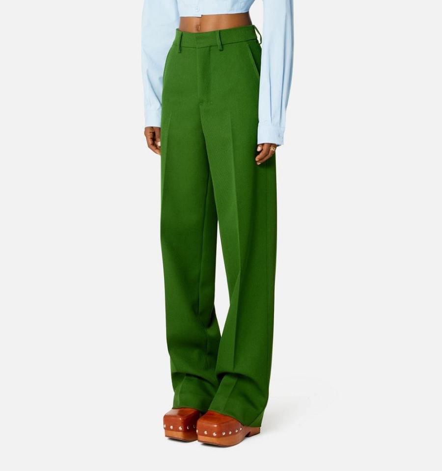 Women's Ami Paris Wide Fit Pants Green | ami-MY471